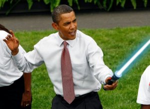 President Obama with a Lightsaber